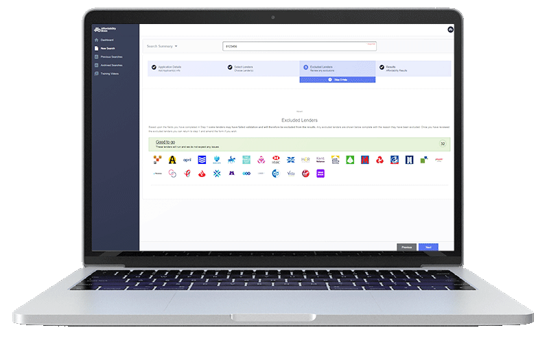 Affordability Brain | Laptop showing screenshot of chosen lender logos for search