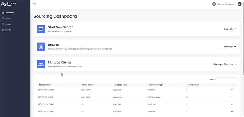 Sourcing Brain | Screenshot of Sourcing Brain v5 dashboard