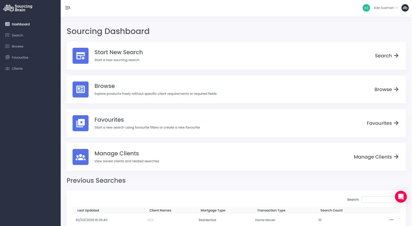 Product | Sourcing Brain | Screenshot of a Sourcing Brain dashboard