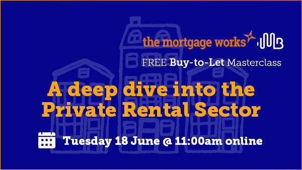 Tile advertising a Buy-to-Let Masterclass with The Mortgage Works and Mortgage Brain logos