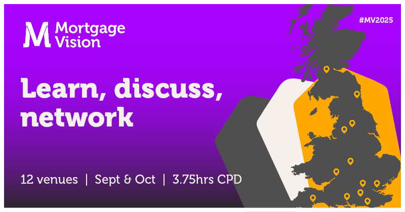 Carousel | Mortgage Vision banner with logo and UK map over purple to black gradient | Learn, discuss, network