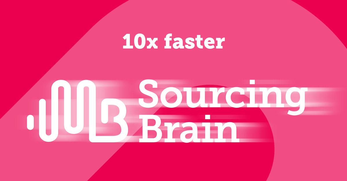 Blog | White Sourcing Brain logo with motion blur over red background