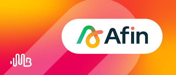 News | Afin coloured logo over white background against Marigold and Red gradient