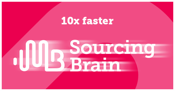 Carousel | White Sourcing Brain logo with motion blur over red background