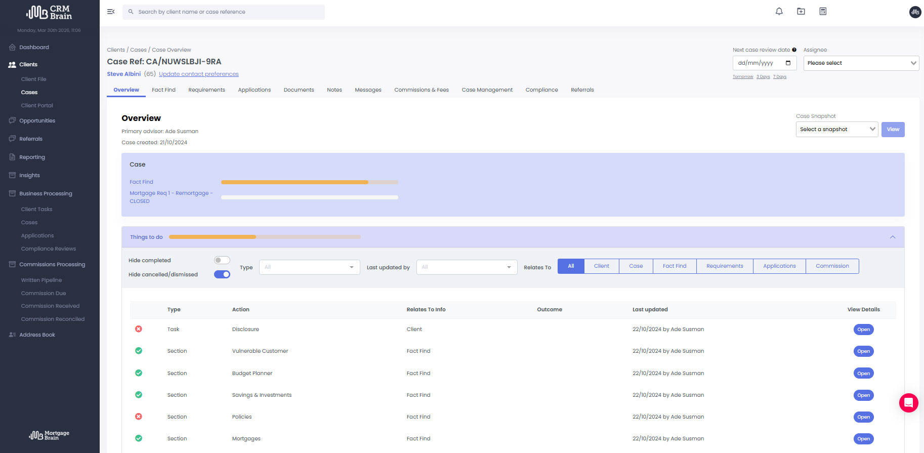 Product | CRM Brain | Screenshot of case overview