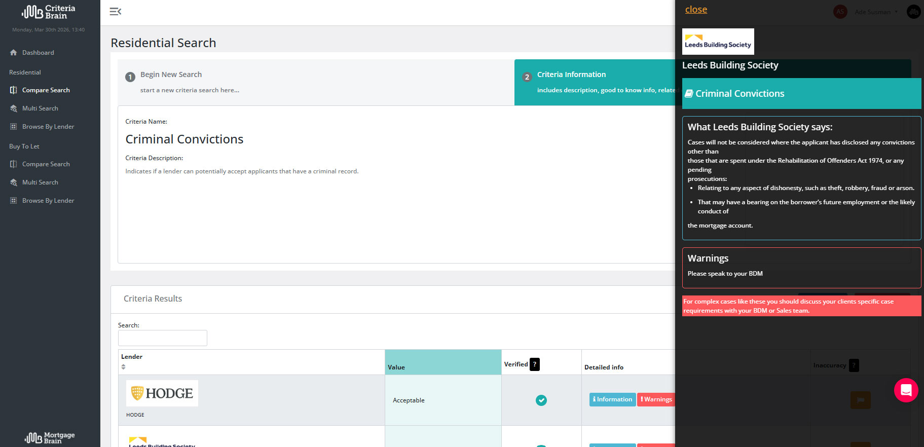 Product | CRM Brain | Screenshot of Lender note side panel