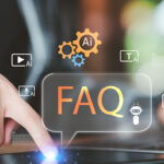 AI Zone | IMage of a finger pointing at a laptop screen with AI imagery and FAQ coming from it