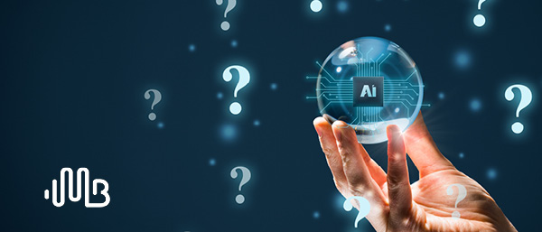 AI Zone | Image of a hand holding a crystal ball surrounded by question marks