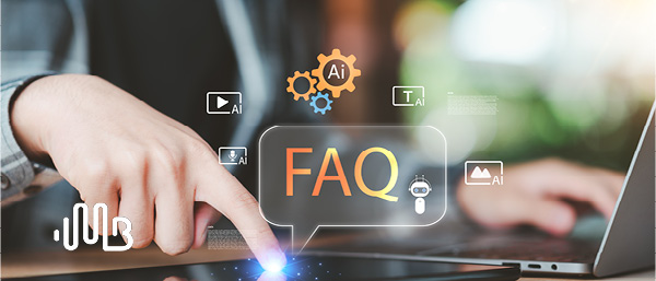 AI Zone | IMage of a finger pointing at a laptop screen with AI imagery and FAQ coming from it