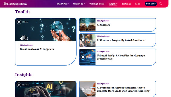 Homepage | Screenshot of the AI Zone toolkit and insights sections