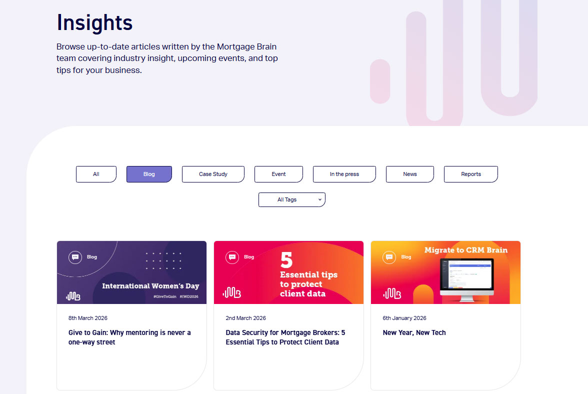 Home page | Screenshot of Insights page showing tags and insights cards